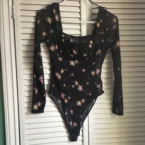 Forever 21 Black Floral Bodysuit